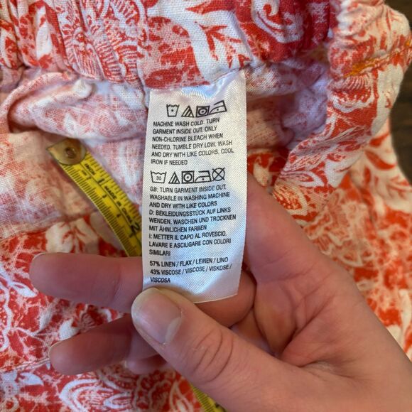 Naturals d&co Orange Bright Floral Flowy Linen Blend Summer Beachy Wide Leg Pant - Picture 4 of 8